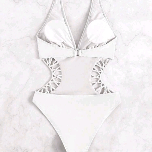 Solid White One Piece Cut Out  Swimwear main image 1